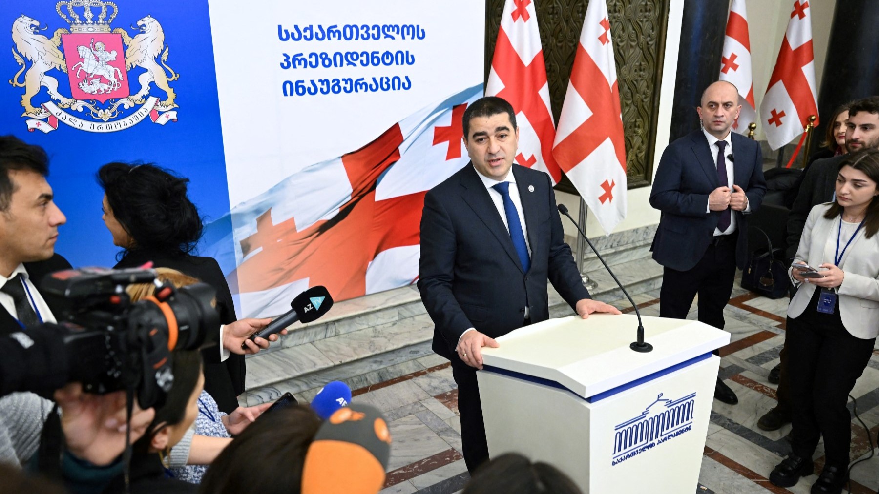 Georgia’s House Speaker Shalva Papuashvili addresses media during a press briefing ahead of Georgian President-elect Mikheil Kavelashvili's inauguration in Tbilisi on December 29, 2024.
