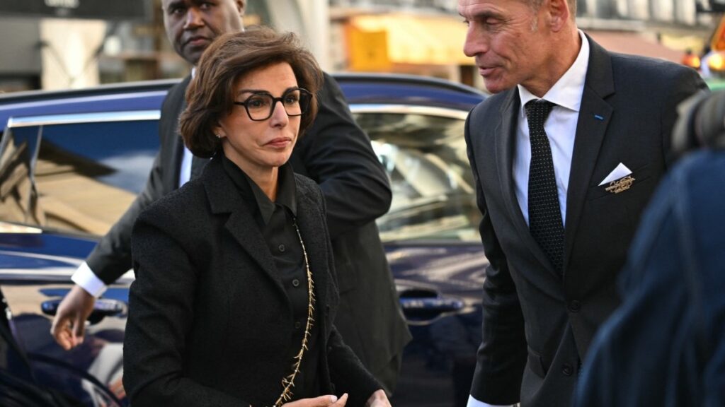 French Culture Minister Rachida Dati arrives to attend the funeral ceremony of actress Claudia Cardinale at the Saint-Roch Church in Paris, on September 30, 2025.