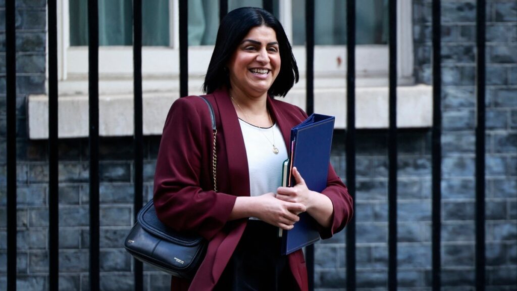 Shabana Mahmood, then Britain’s Justice Secretary, leaves after attending a cabinet meeting in London on March 26, 2025.