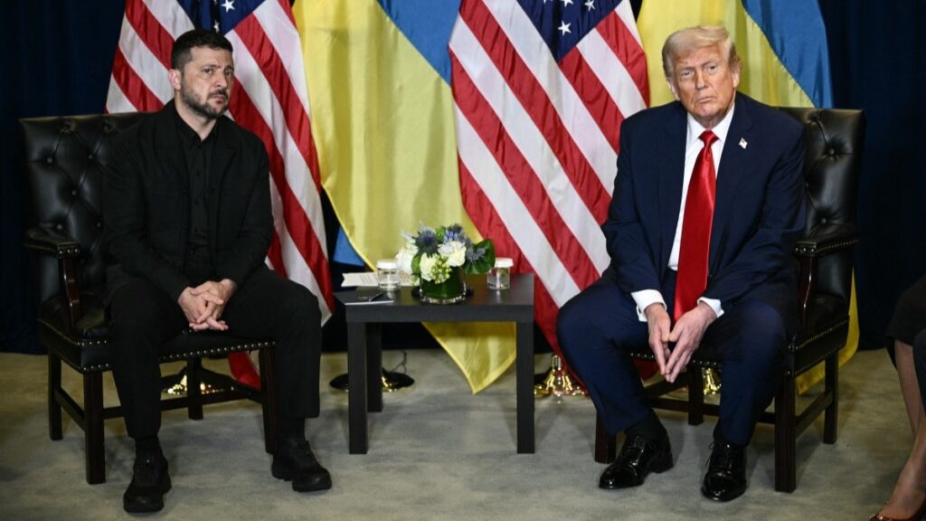 U.S. President Donald Trump holds a bilateral meeting with Ukraine's President Volodymyr Zelensky on the sidelines of the United Nations General Assembly in New York City on September 23, 2025.