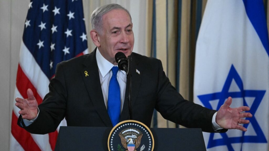 Israeli Prime Minister Benjamin Netanyahu speaking in the State Dining Room of the White House in Washington, D.C. on September 29, 2025.