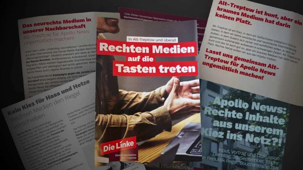 Die Linke leaflet calling on the ousting of Apollo News from Treptow