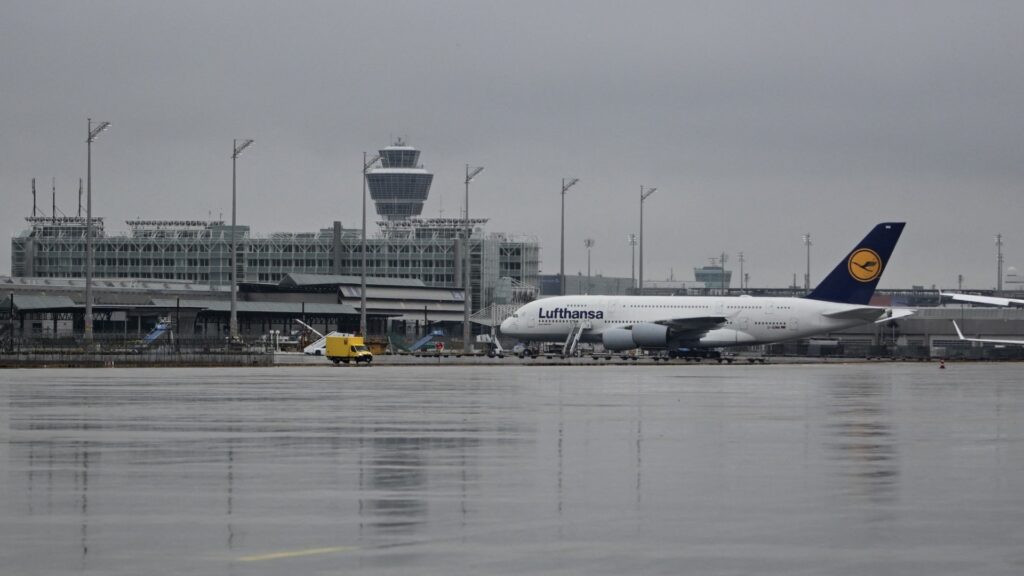 A plane of German airline Lufthansa sits on the tarmac on February 13, 2025 at Munich international airport in Munich, Germany.