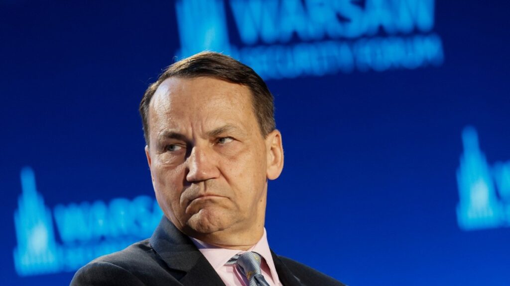 Polish Foreign Minister Radoslaw Sikorski looks on during a panel discussion at the Warsaw Security Forum (WSF) in Warsaw on September 29, 2025.