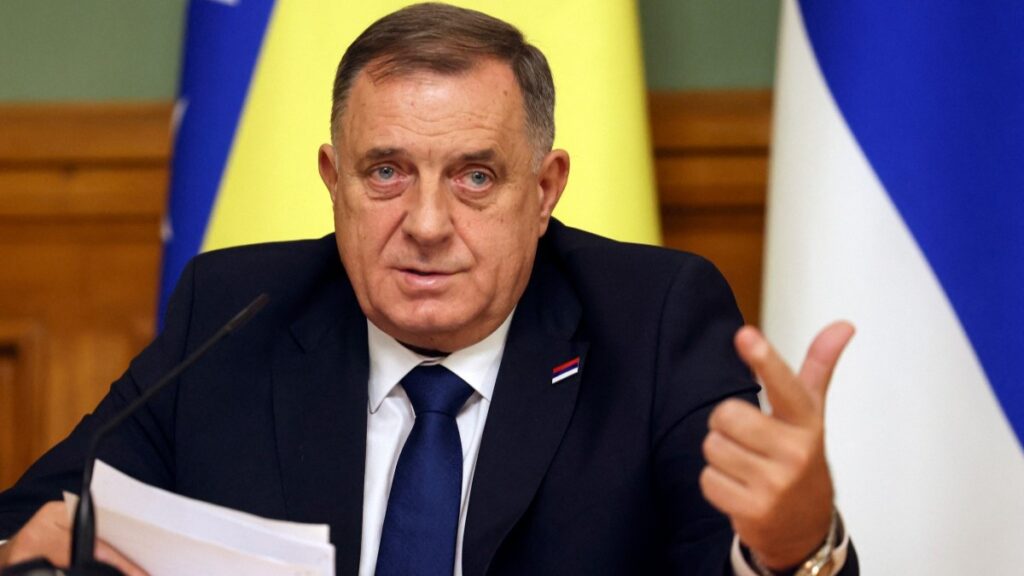 Republika Srpska leader Milorad Dodik attends a joint press conference with Russian Foreign Minister following their talks in Moscow on September 9, 2025.