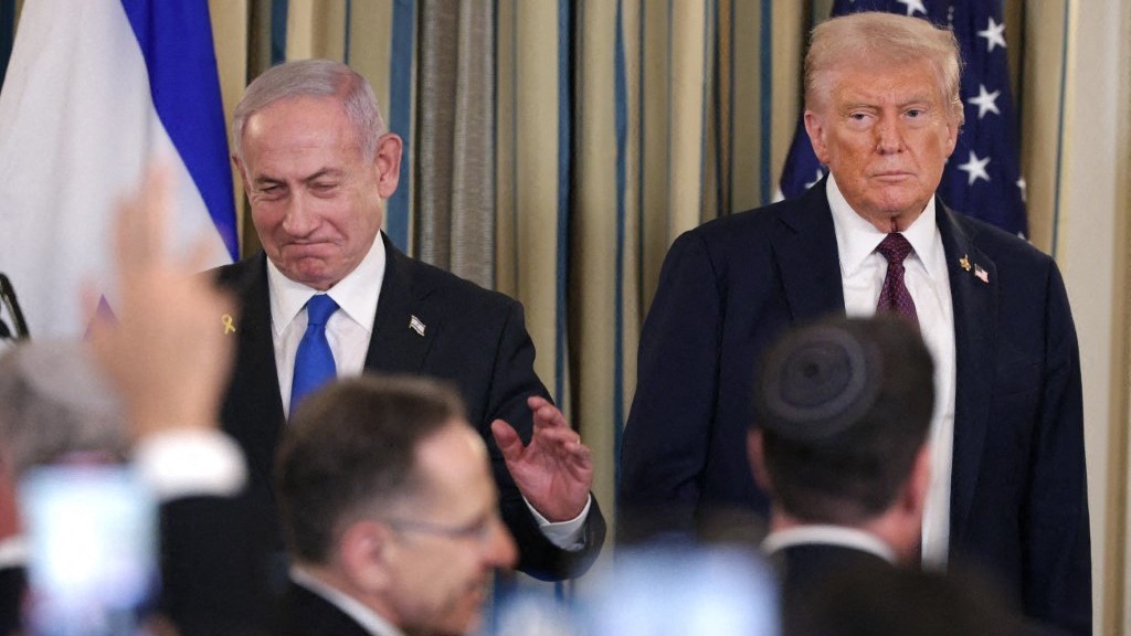 U.S. President Donald Trump (R) and Israeli Prime Minister Benjamin Netanyahu leave at the end of a joint news conference in the State Dining Room at the White House on September 29, 2025 in Washington, D.C.