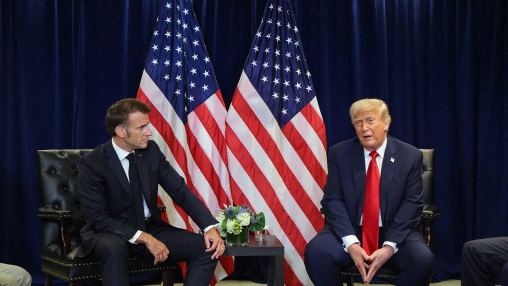 U.S. President Donald Trump holds a bilateral meeting with France’s President Emmanuel Macron on the sidelines of the United Nations General Assembly in New York City on September 23, 2025.