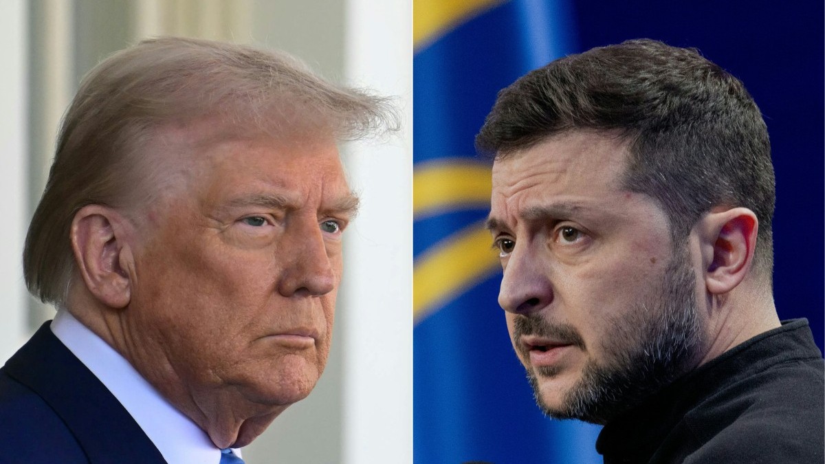 U.S. President Donald Trump (L) on February 24, 2025, and Ukraine’s President Volodymyr Zelensky (R) on February 23, 2025.