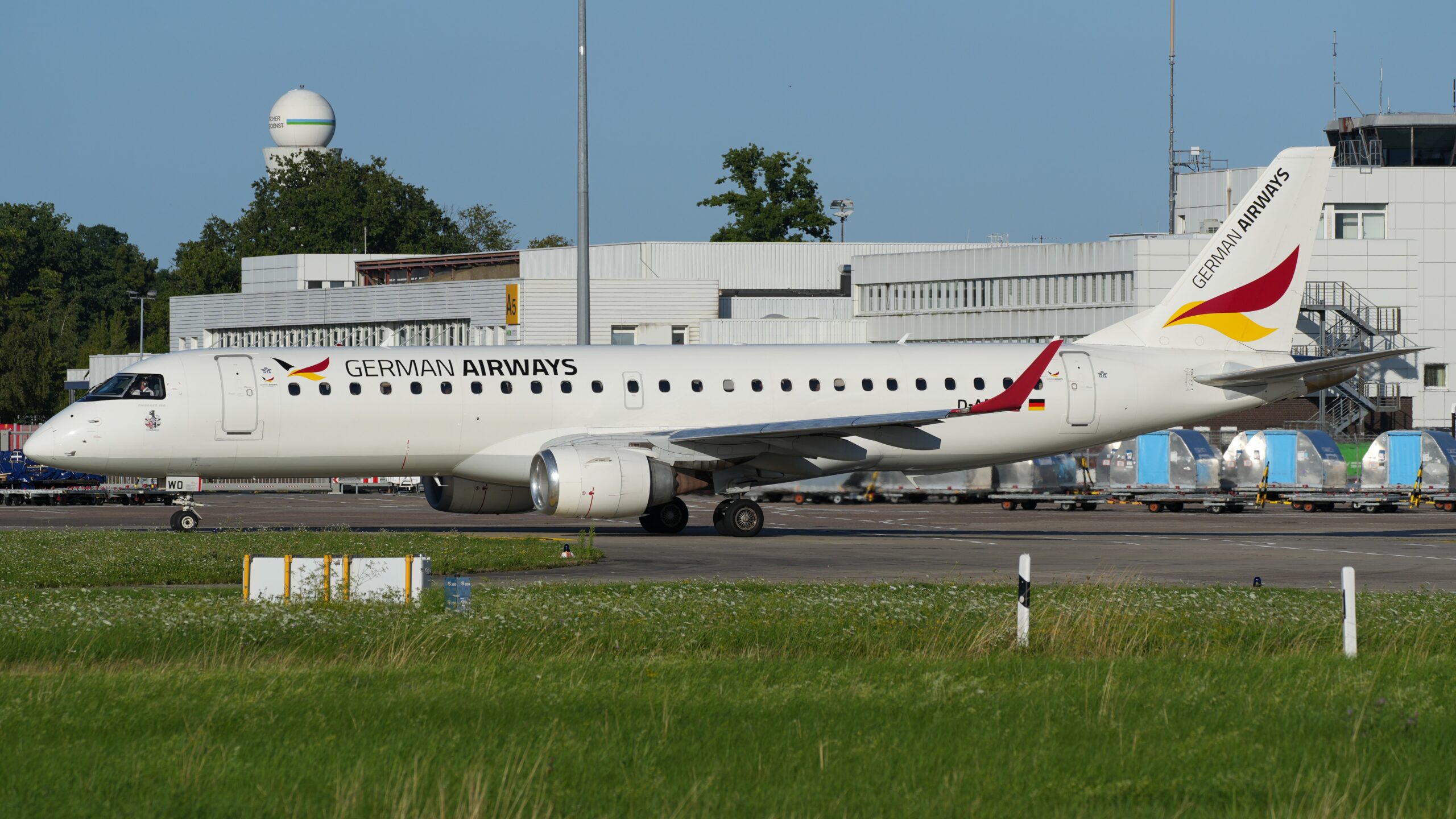 A German Airways plane on the tarmac at Hannover Airport