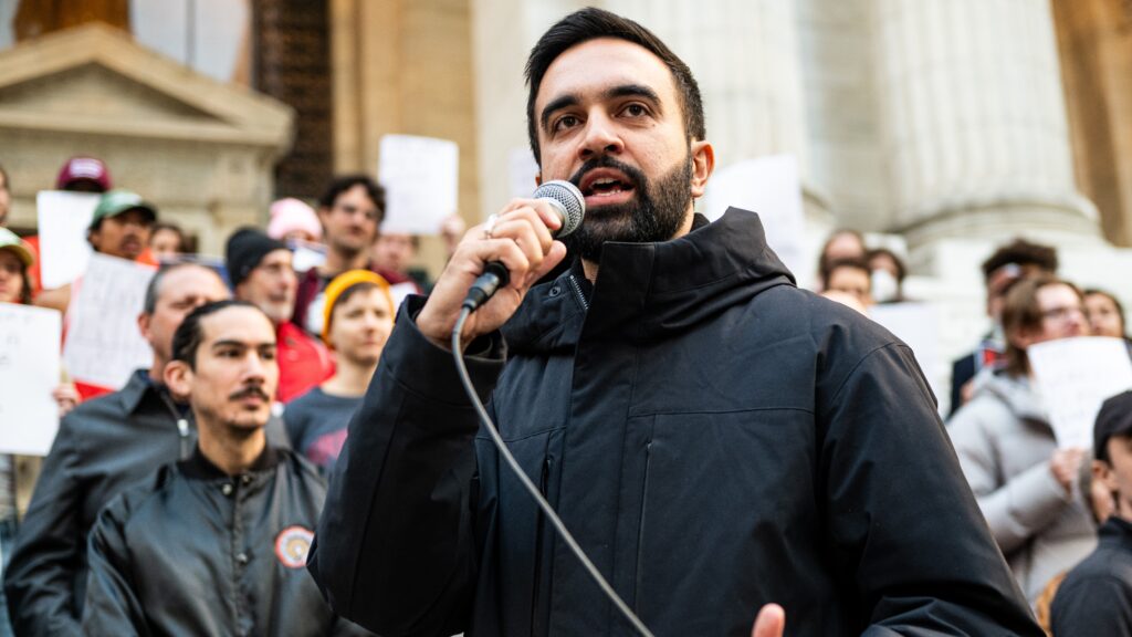 Zohran Mamdani at the 'Resist Fascism' rally in Bryant Park on Oct 27, 2024
