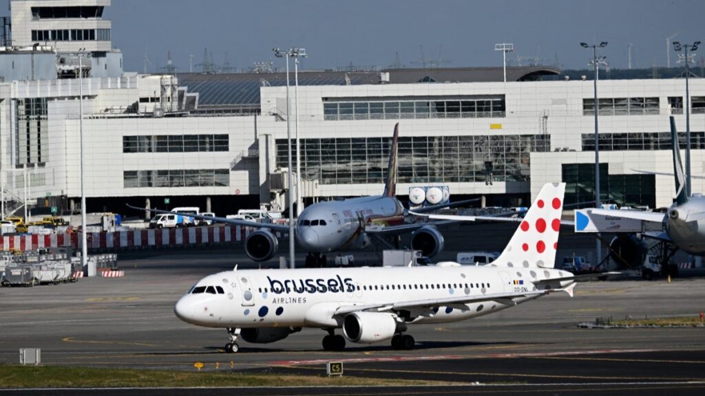 A Brussels Airlines aircraft on the tarmac at Zaventem airport in Brussels on August 21, 2025