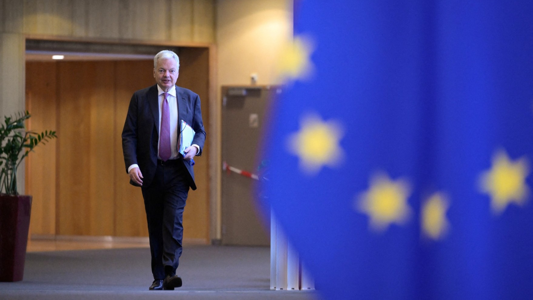 EU Commissioner for Justice Didier Reynders arrives for a College meeting at the EU headquarters in Brussels on October 30, 2024.