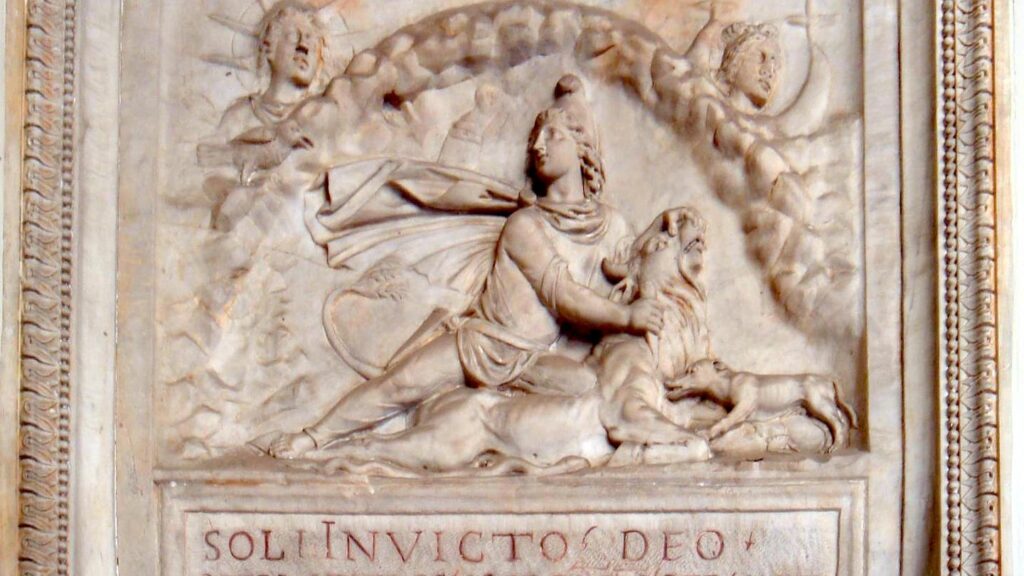 A Roman relief depicting Mithras as Sol Invictus in the Vatican Museums (image cropped)