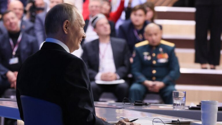 Russia’s President Vladimir Putin holds his annual end-of-year press conference in Moscow on December 19, 2025.