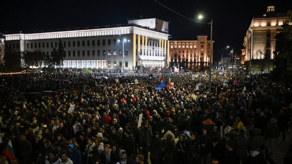 Tens of thousands gathered to protest against the government in Sofia, Bulgaria on December 1, 2025.
