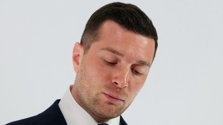 Rassemblement National (RN) President and MEP Jordan Bardella delivers his New Year remarks to the press at the Maison de l'Amérique Latine in Paris, on January 12, 2026.