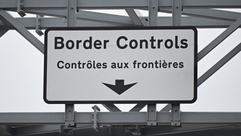 A Border Controls sign seen on the building housing the Automated European Union Entry/Exit System (EES) in south-east England on September 23, 2025.