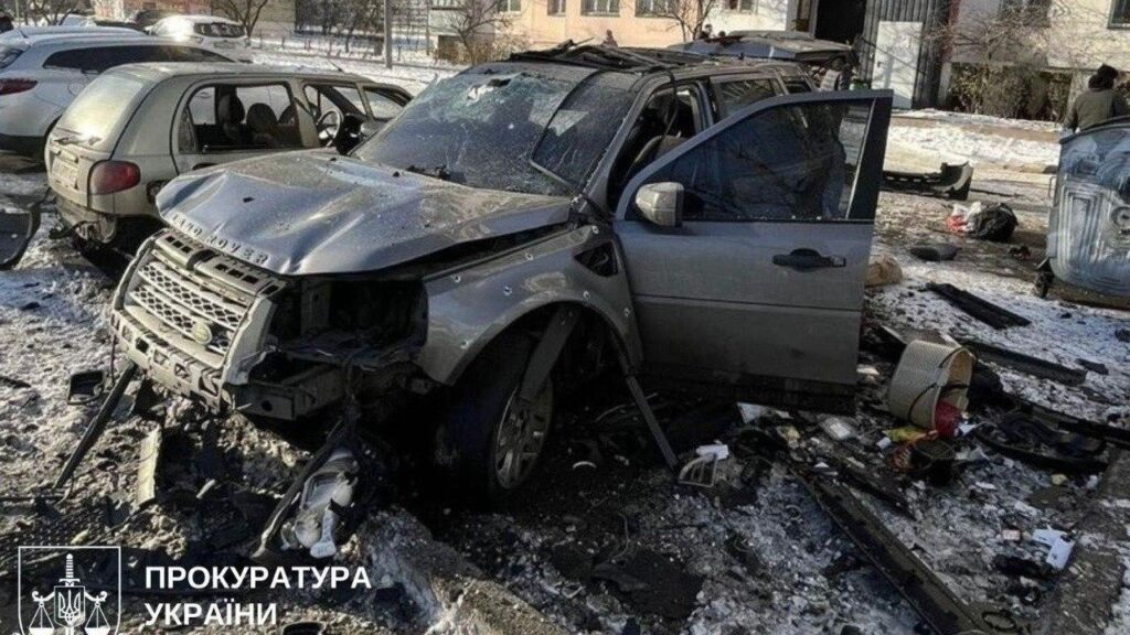 The SUV damaged by the car bomb explosion in Kyiv on January 4, 2026