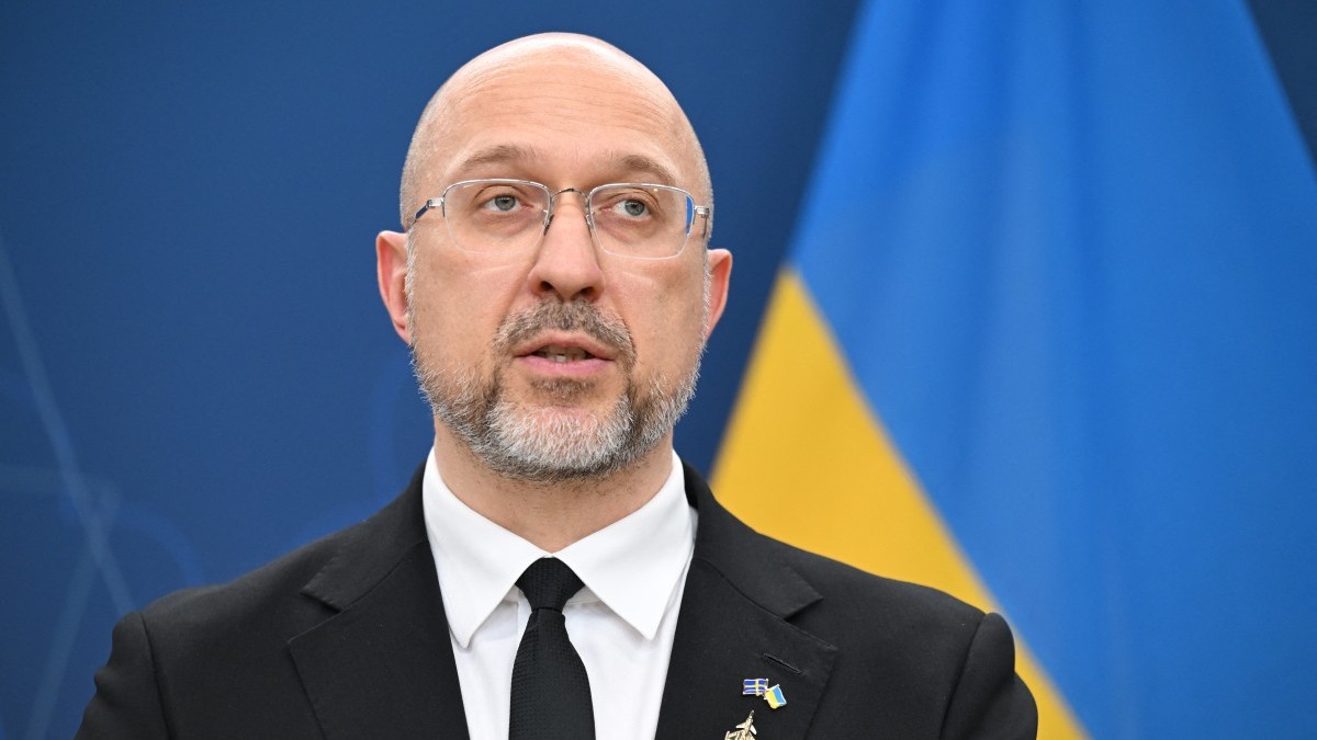 Ukrainian Defence Minister Denys Shmyhal delivers a joint press conference with his Swedish counterpart on November 6, 2025 in Solna, near Stockholm, Sweden.