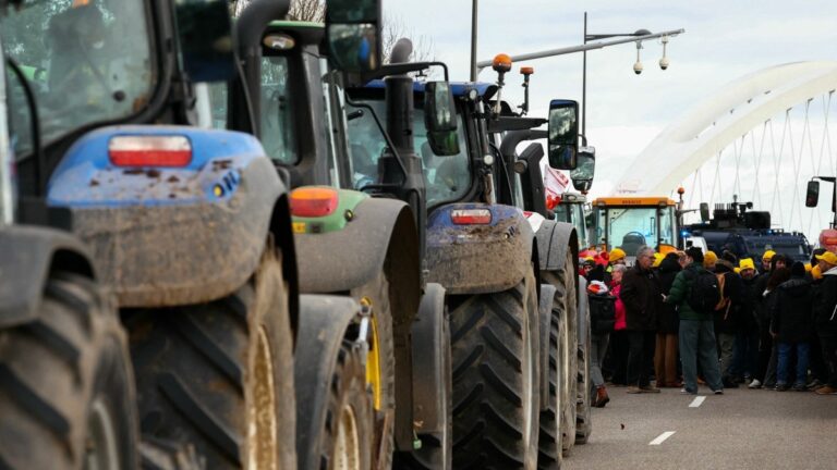 Tractors seen at the protest organized by the Coordination Rurale (CR) farmers union to push French government to block the Mercosur trade deal at the Pont de l’Europe in Strasbourg on January 9, 2026.