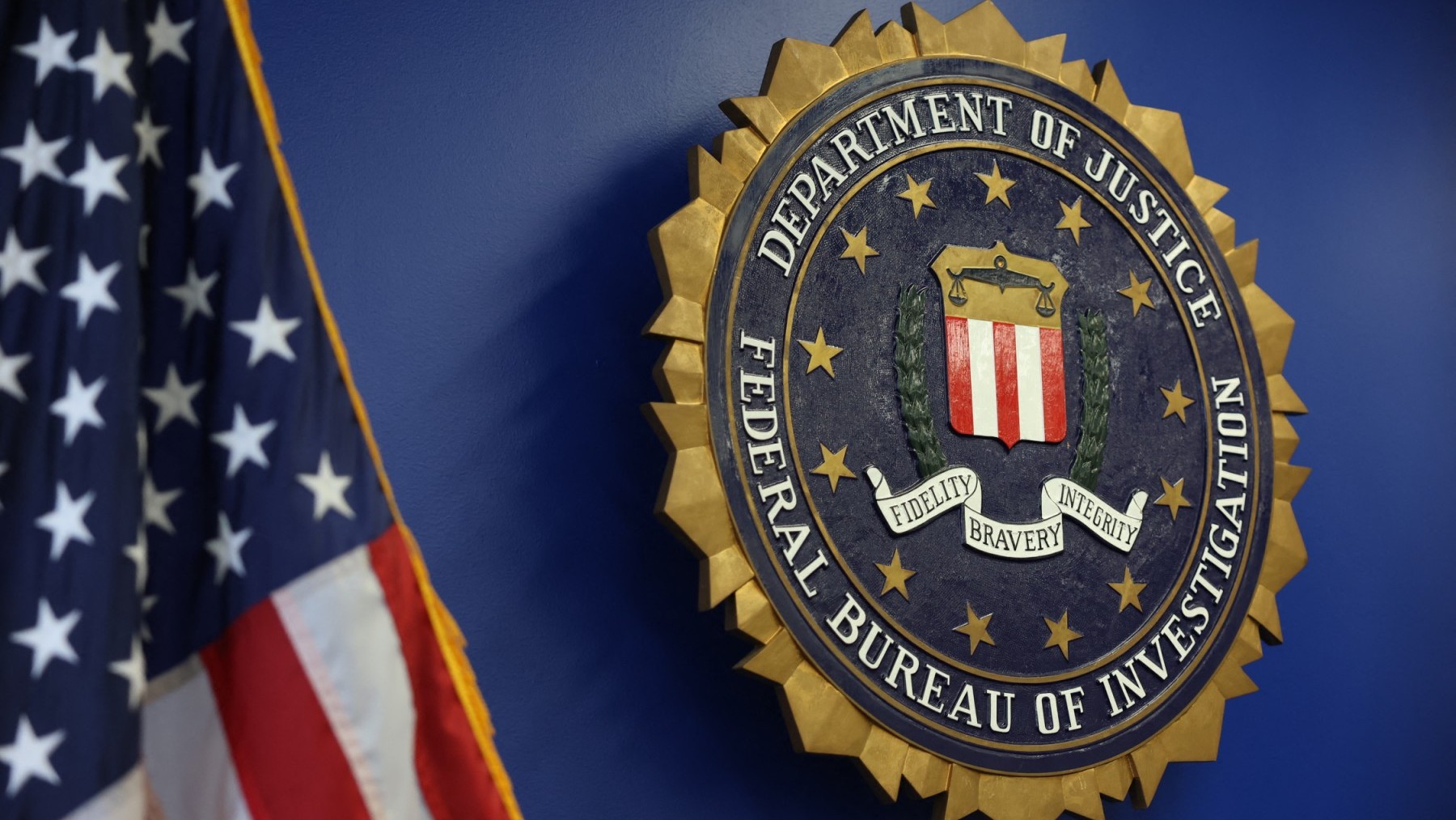 The logo of the Federal Bureau of Investigation (FBI) is seen at the Los Angeles Federal Building after a news conference to provide an update on the investigation into a May 18, 2025, bombing at a fertility clinic in Palm Springs, California, on June 4, 2025, in Los Angeles.