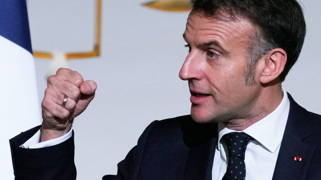 France’s President Emmanuel Macron gestures as he delivers a speech to French ambassadors during the Ambassadors' Conference at the Élysée Palace in Paris on January 8, 2026.