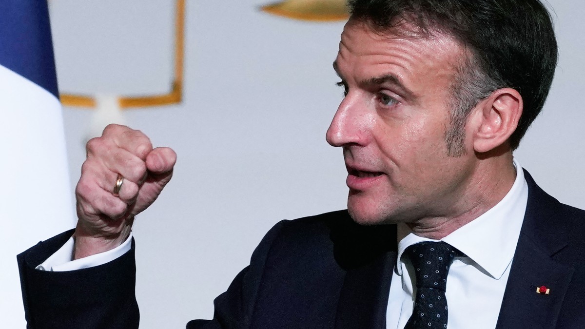 France’s President Emmanuel Macron gestures as he delivers a speech to French ambassadors during the Ambassadors' Conference at the Élysée Palace in Paris on January 8, 2026.