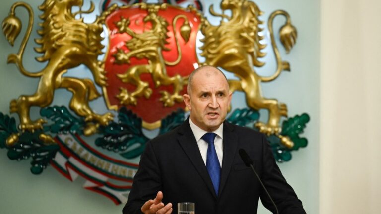Bulgaria’s President Rumen Radev addresses the nation to announce his resignation in Sofia on January 19, 2026.