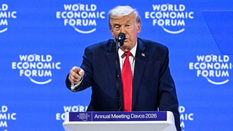 U.S. President Donald Trump delivers a special address during the World Economic Forum (WEF) annual meeting in Davos on January 21, 2026.