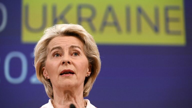 European Commission President Ursula von der Leyen speaks during a press conference to present a financial support package for Ukraine for 2026–2027 at the EU headquarters in Brussels on January 14, 2026.