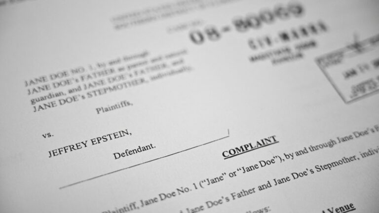 A photo showing a court document after the U.S. Justice Department began releasing the long-awaited records from the investigation into the case of convicted sex offender Jeffrey Epstein.
