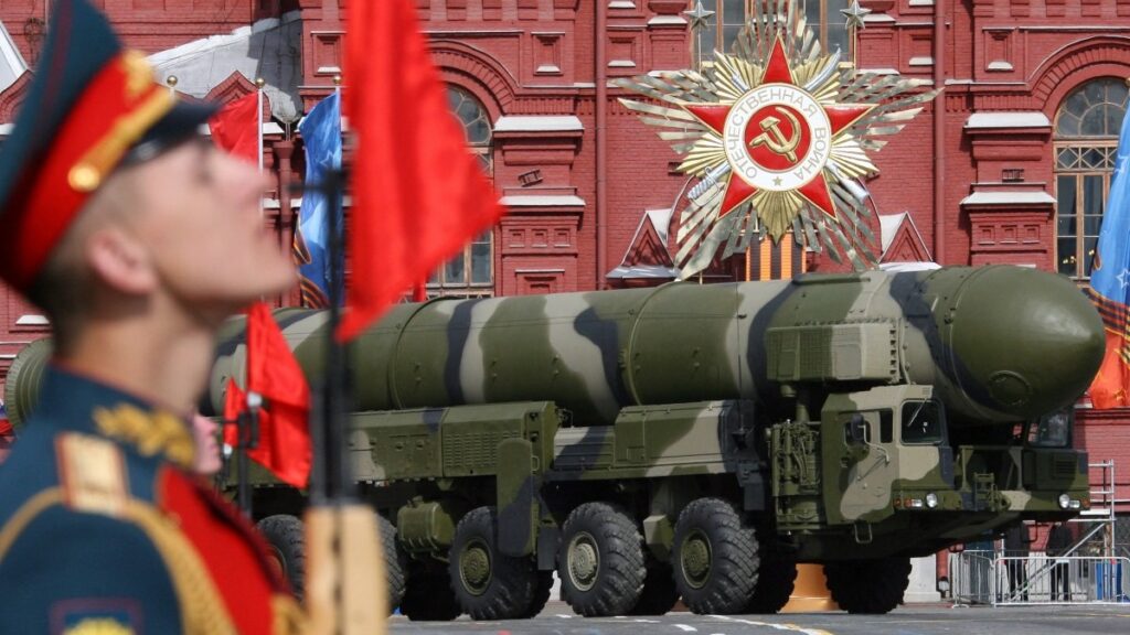 A Russian Topol-M ICBM drives across Red Square in a Victory Day Parade in Moscow on May 9, 2008.