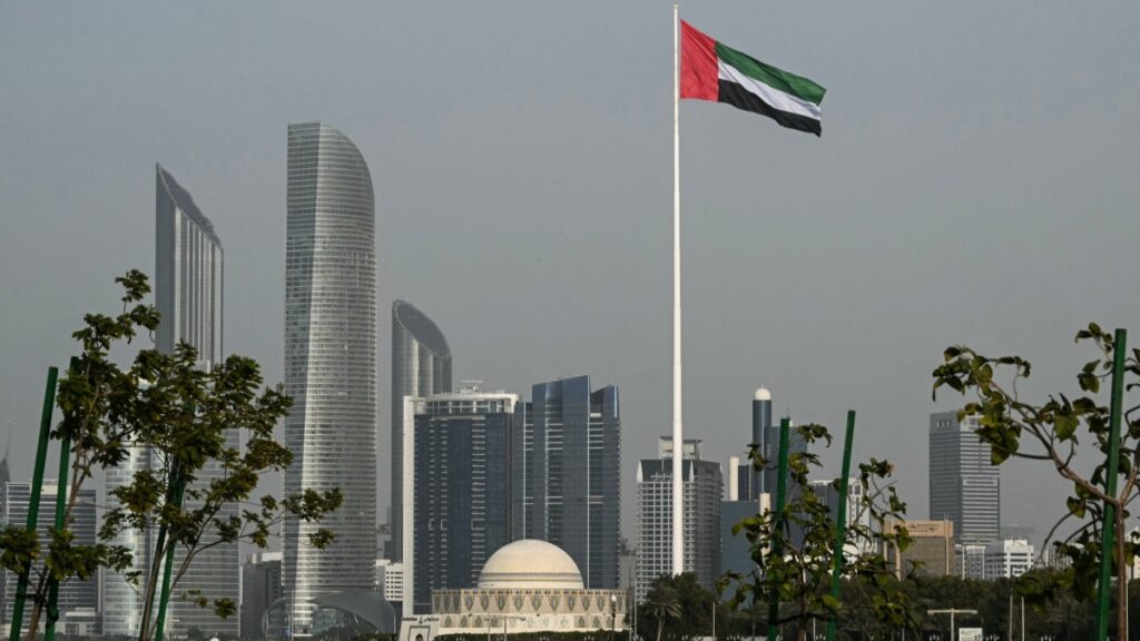 The Emirati flag flutters in Abu Dhabi on January 23, 2026.