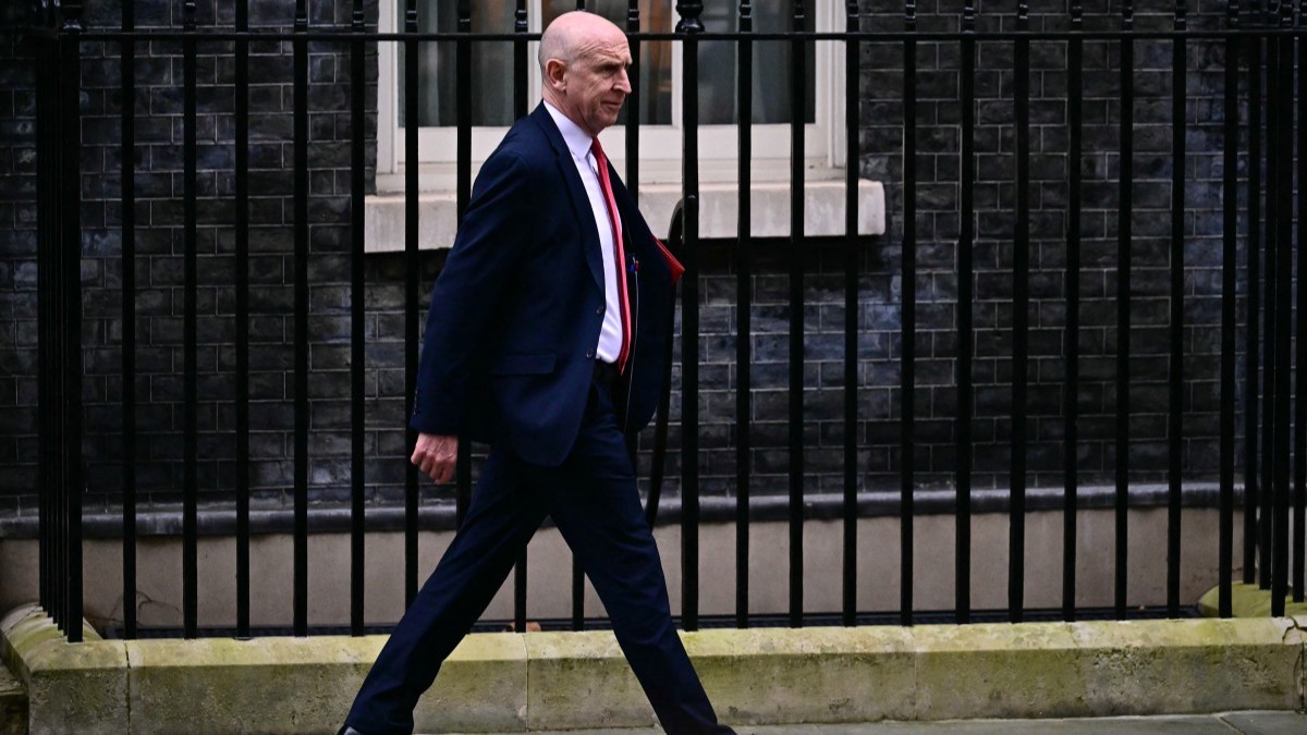 UK Defence Secretary John Healey leaves following a cabinet meeting at 10 Downing Street in central London on February 10, 2026.