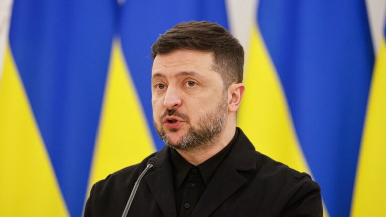 Ukraine’s President Volodymyr Zelensky speaks at a press conference after attending commemorations of the 1863 uprising against Russian imperial rule, in Vilnius, Lithuania on January 25, 2026.