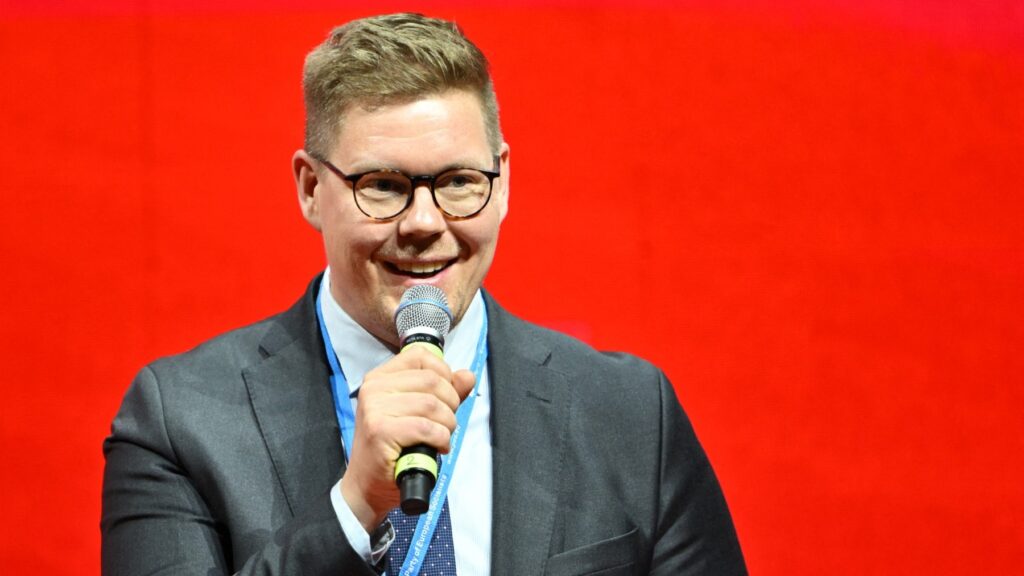 Antti Lindtman, leader of SDP Finland, attends the election congress of the Party of European Socialists (PES) ahead of the upcoming 2024 European elections, on March 2, 2024 in Rome.