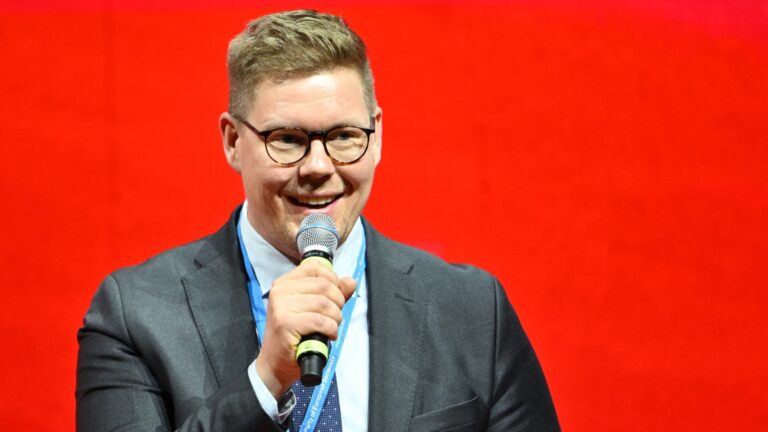 Antti Lindtman, leader of SDP Finland, attends the election congress of the Party of European Socialists (PES) ahead of the upcoming 2024 European elections, on March 2, 2024 in Rome.