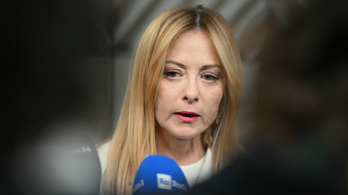 Italy’s Prime Minister Giorgia Meloni speaks to the press during the EU Summit at the EU headquarters in Brussels, on March 19, 2026.