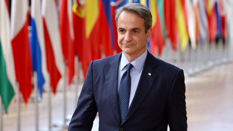 Greece’s Prime Minister Kyriakos Mitsotakis arrives at an Informal Leaders' Meeting in Brussels on June 17, 2024