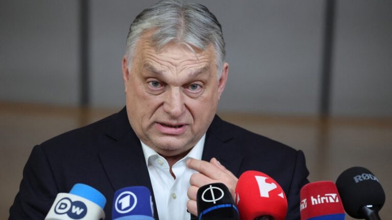 Hungary’s Prime Minister Viktor Orbán speaks to the press after an emergency meeting of the European Council at the European headquarters in Brussels, on January 22, 2026.