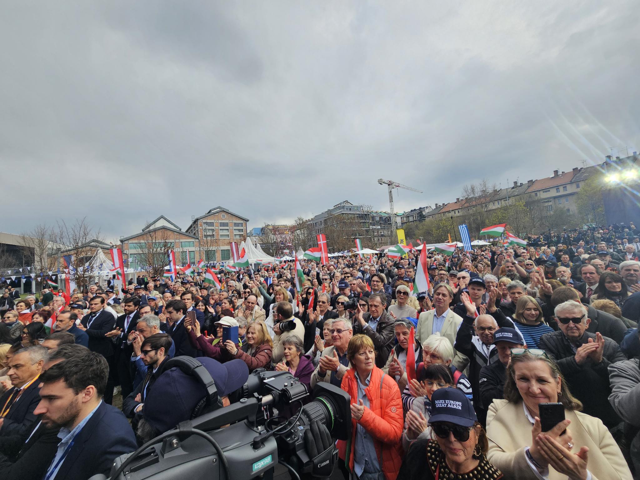 Attendees of the Patriots' Grand Assembly in Budapest's Millenáris Park on March 23, 2025