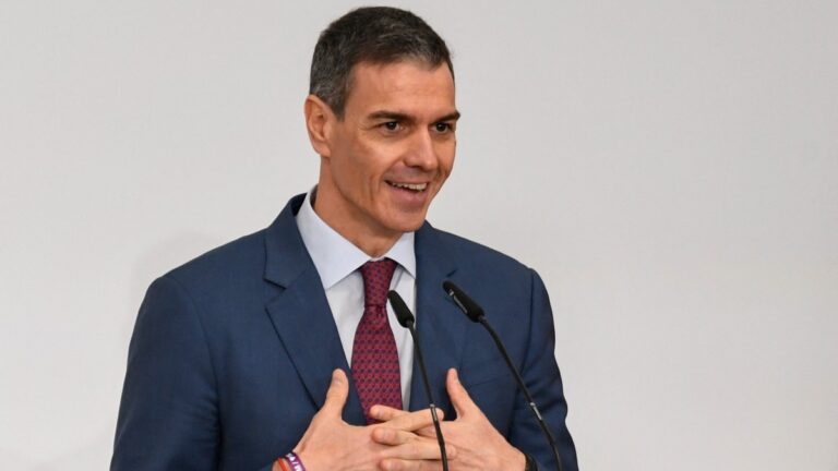 Spain's Prime Minister Pedro Sánchez gestures during a joint press conference with Portugal's Prime Minister Luís Montenegro during a Spain-Portugal summit held at the La Rabida Monastery in Palos de la Frontera on March 6, 2026.