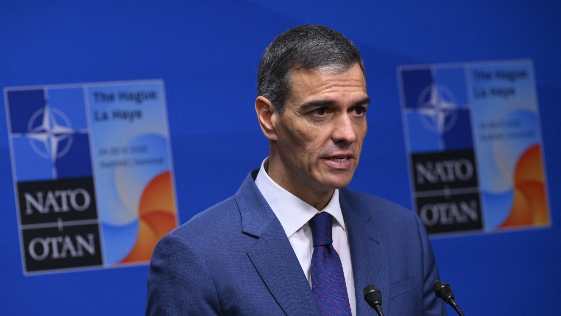 Spain’s Prime Minister Pedro Sánchez addresses a press conference during a NATO leaders summit in The Hague, Netherlands June 25, 2025.