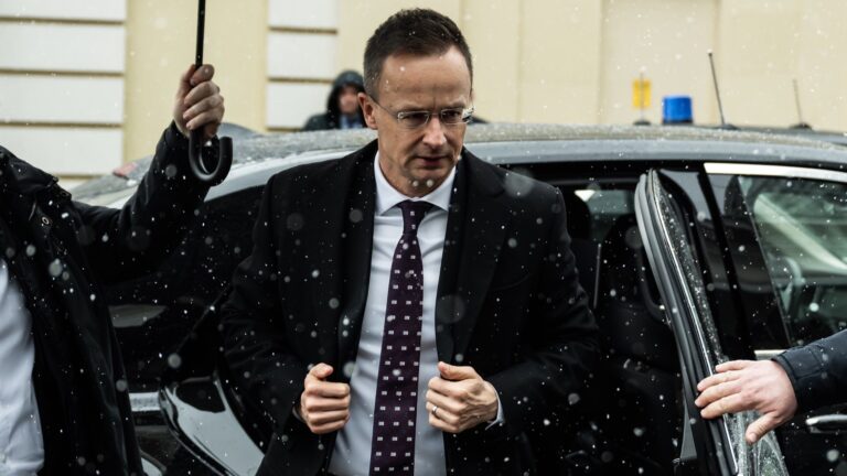 Hungarian Foreign Minister Péter Szijjártó arrives for talks at the Kremlin in Moscow, Russia on March 4, 2026.