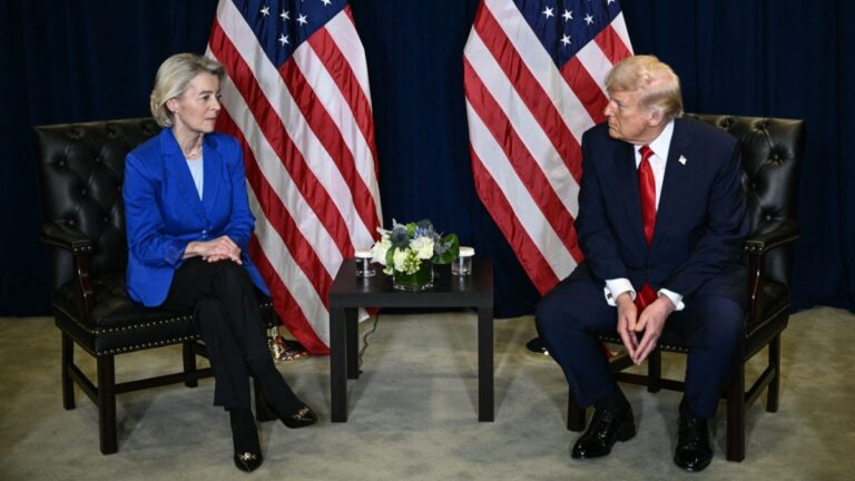 U.S. President Donald Trump holds a bilateral meeting with European Commission President Ursula Von der Leyen on the sidelines of the United Nations General Assembly in New York City on September 23, 2025.