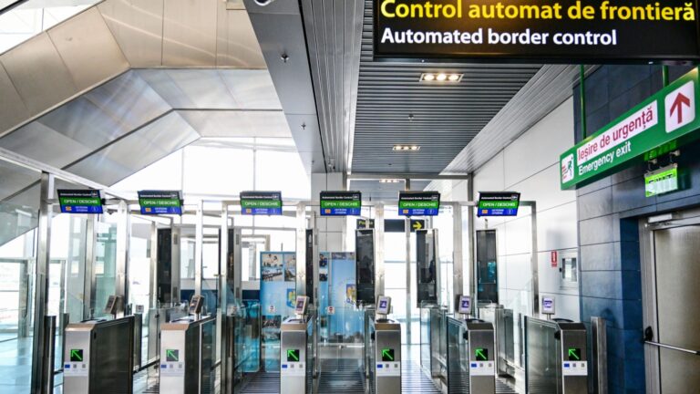 Newly installed non-Schengen automatic border control gates are pictured at the Henri Coandă International Airport in Otopeni, Romania, on March 28, 2024.