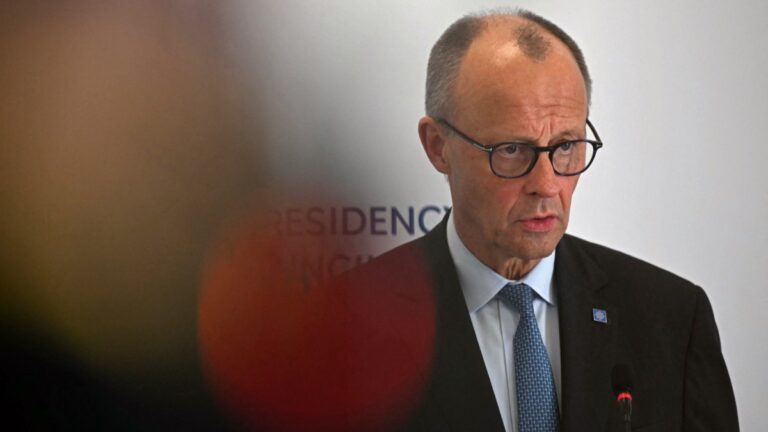 Germany’s Chancellor Friedrich Merz speaks during a press conference after taking part in an informal meeting of the European Council in Nicosia on April 24, 2026.