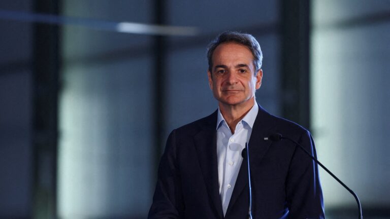 Greece’s Prime Minister Kyriakos Mitsotakis at a joint press conference with the France’s president and Cyprus’ president (not pictured) at the Paphos Military Base, Cyprus on March 9, 2026.