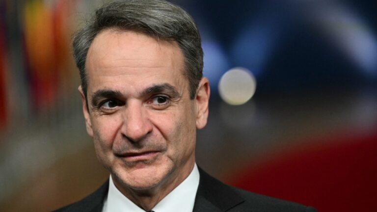 Greece’s Prime Minister Kyriakos Mitsotakis speaks at a press conference during the EU Summit at the EU headquarters in Brussels, on March 19, 2026.