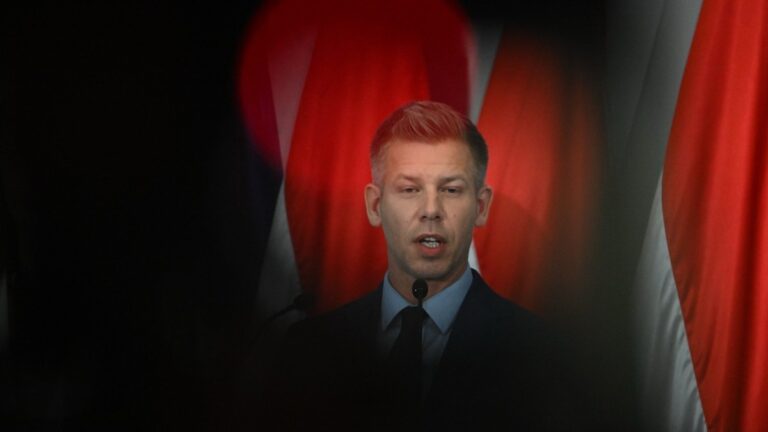 Prime minister-elect Péter Magyar answers journalists’ questions during a press conference at the HUNGEXPO Congress and Exhibition Center in Budapest, Hungary, on April 20, 2026.